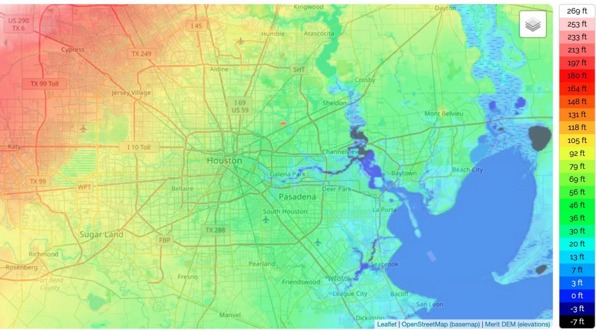 Houston elevation map